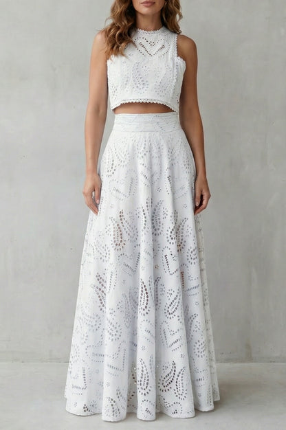 Eyelet Crop Top and Maxi Skirt Set