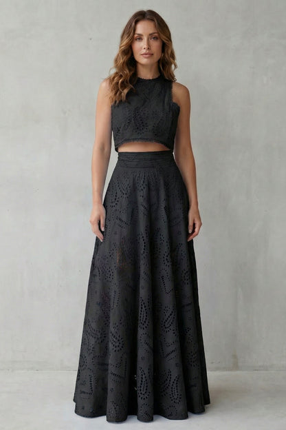 Eyelet Crop Top and Maxi Skirt Set
