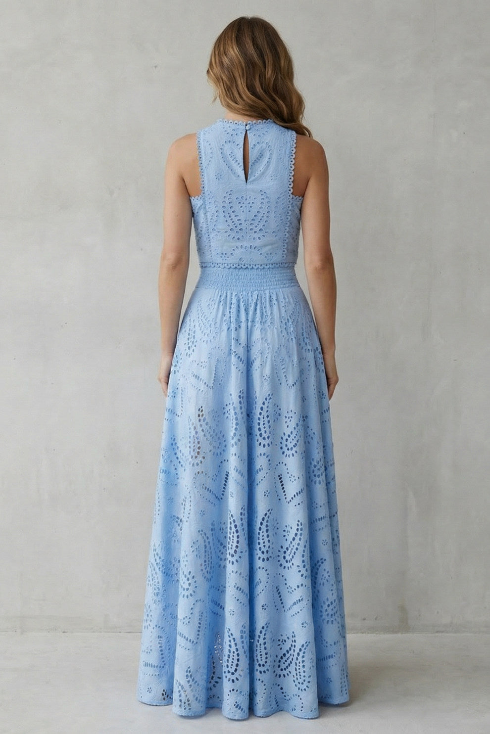 Eyelet Crop Top and Maxi Skirt Set