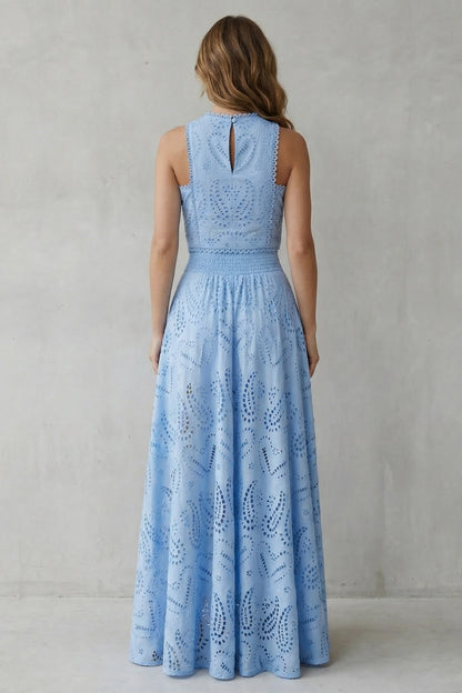 Eyelet Crop Top and Maxi Skirt Set