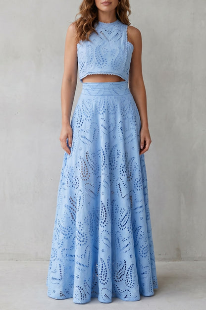 Eyelet Crop Top and Maxi Skirt Set