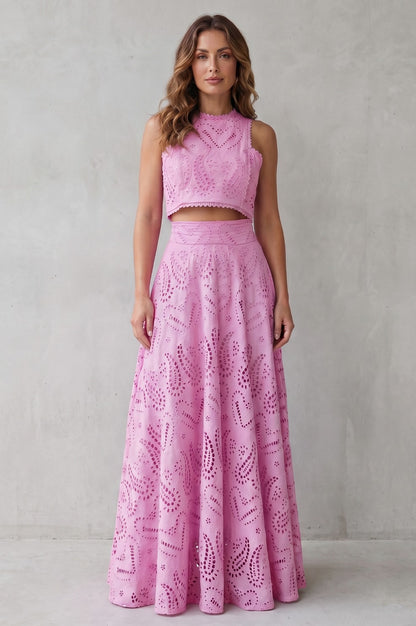 Eyelet Crop Top and Maxi Skirt Set