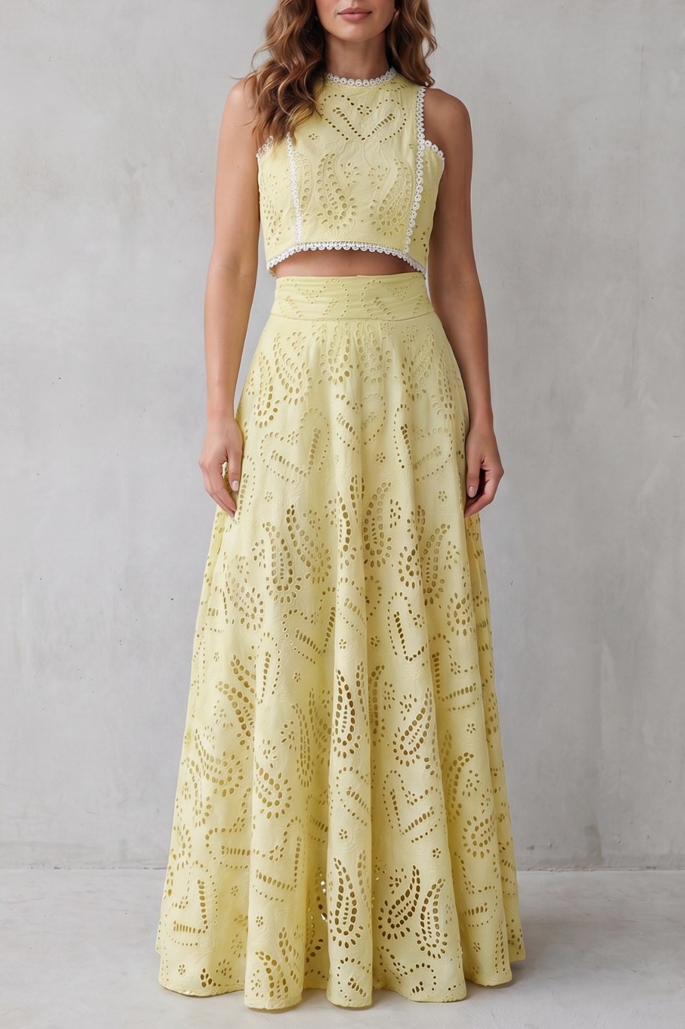 Eyelet Crop Top and Maxi Skirt Set