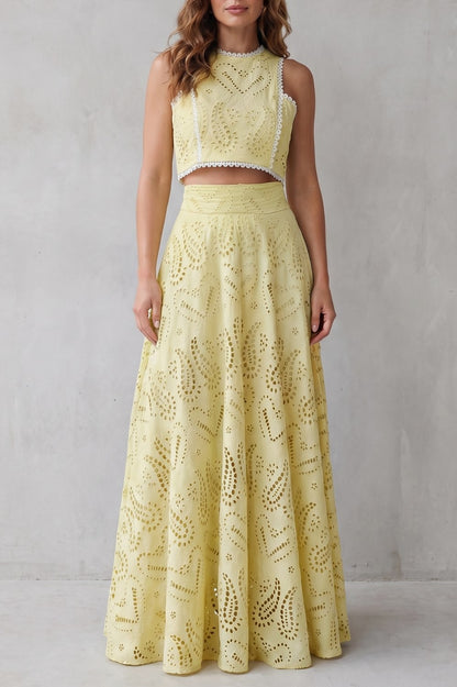 Eyelet Crop Top and Maxi Skirt Set