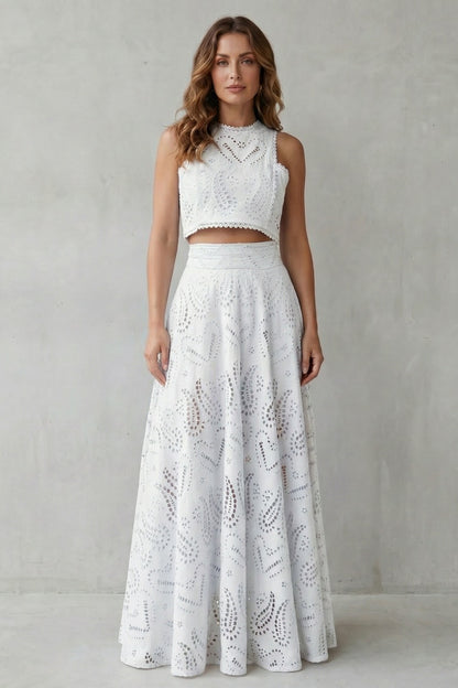 Eyelet Crop Top and Maxi Skirt Set