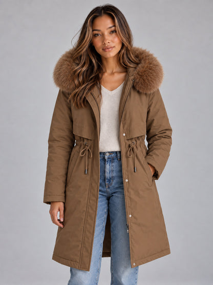 Faux Fur Trim Long Sleeve Coat