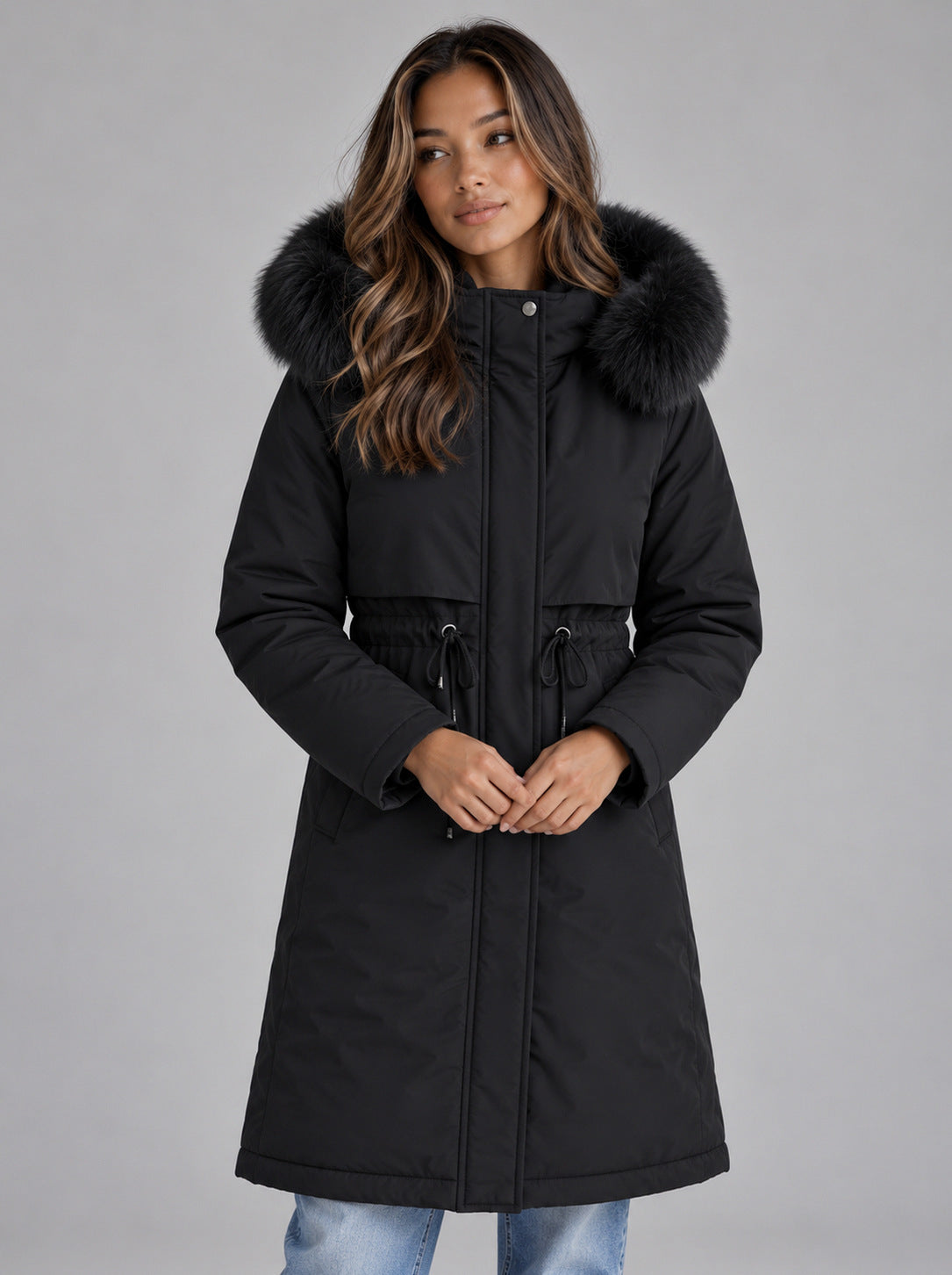 Faux Fur Trim Long Sleeve Coat