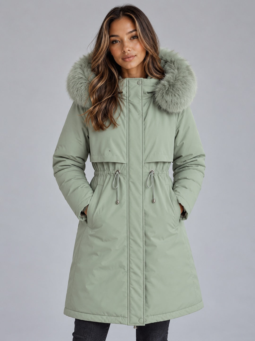 Faux Fur Trim Long Sleeve Coat