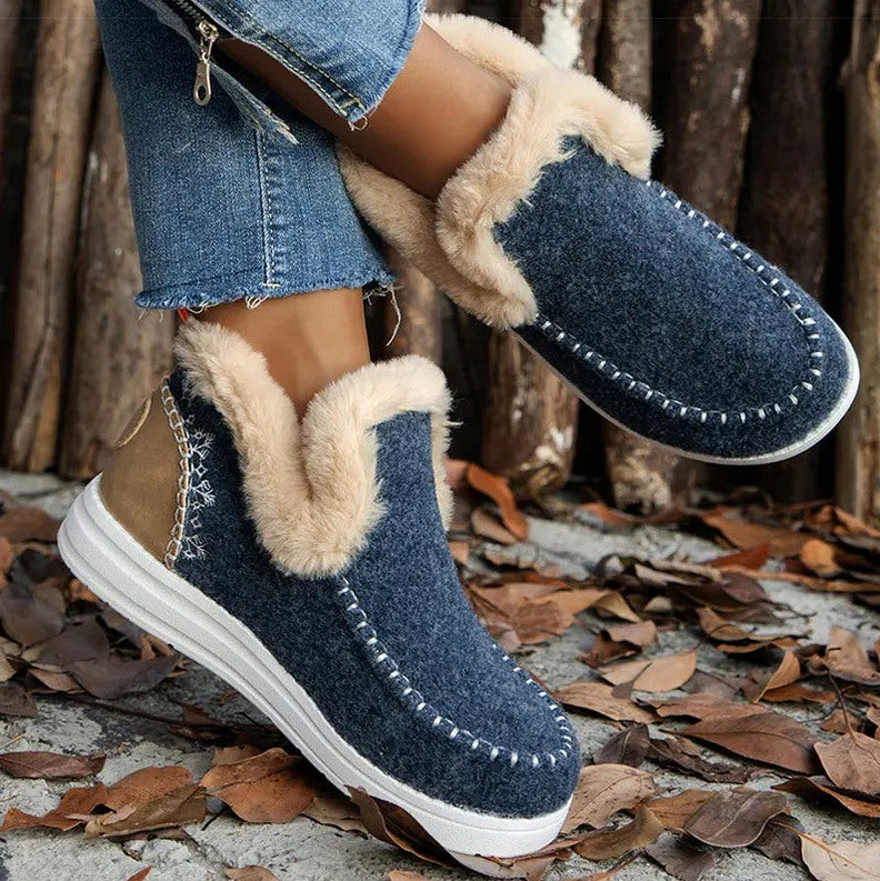 Faux Fur Trim Slip On Booties