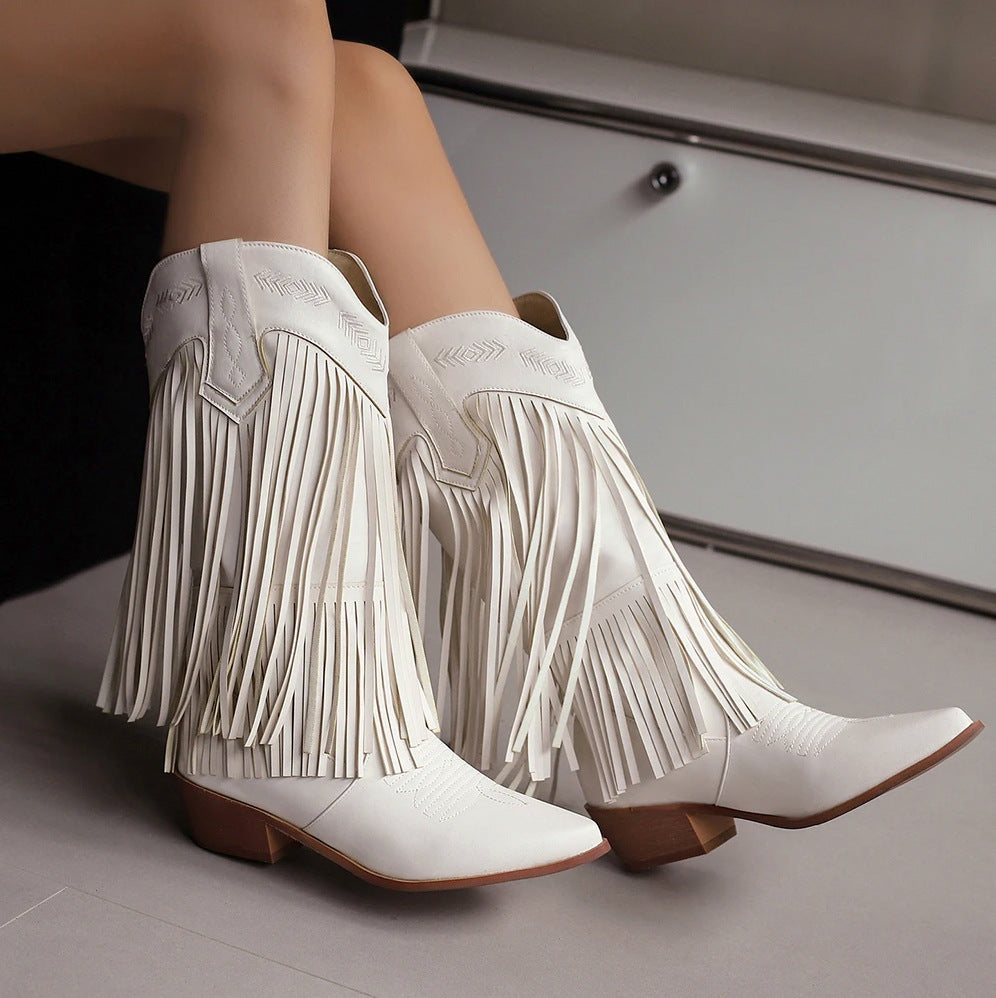 Faux Leather Fringe Western Boots