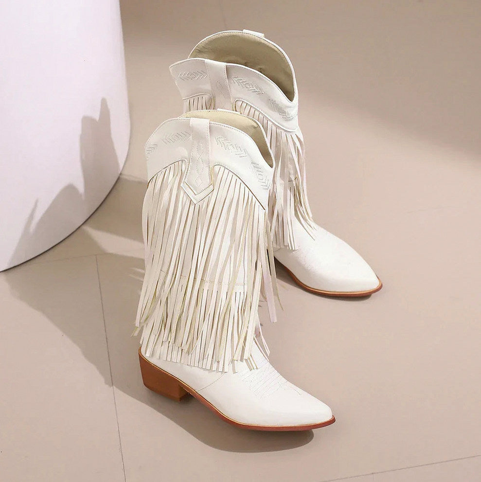 Faux Leather Fringe Western Boots