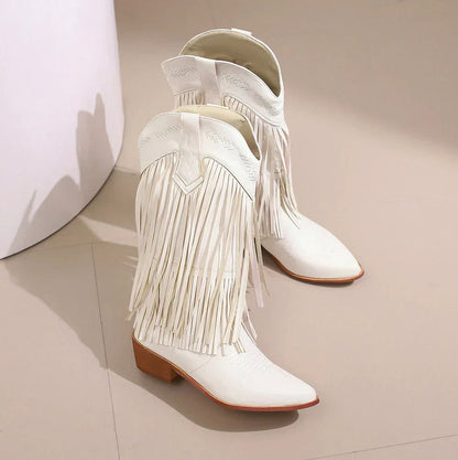 Faux Leather Fringe Western Boots