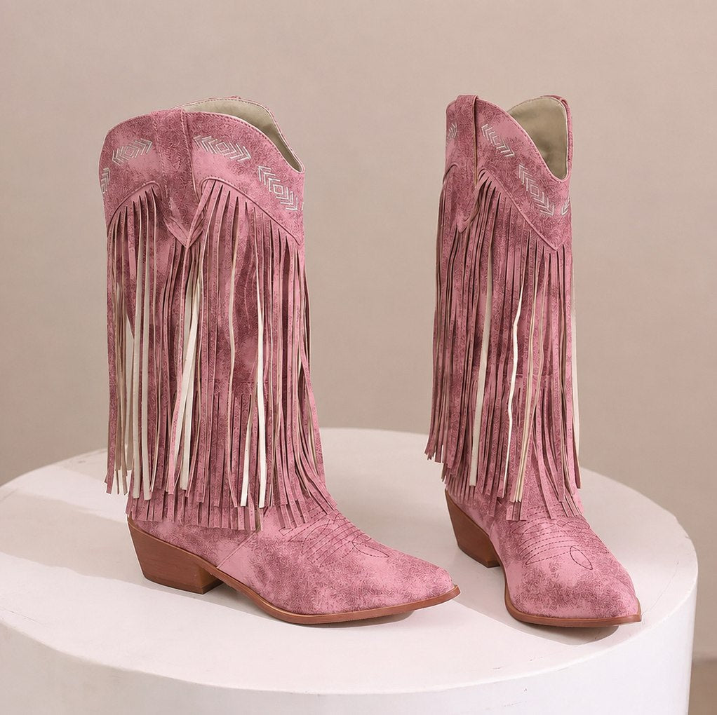Faux Leather Fringe Western Boots
