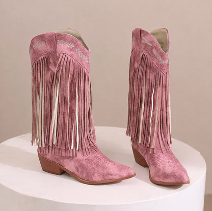 Faux Leather Fringe Western Boots