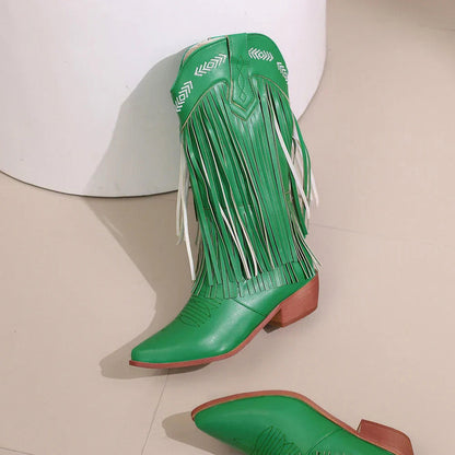 Faux Leather Fringe Western Boots