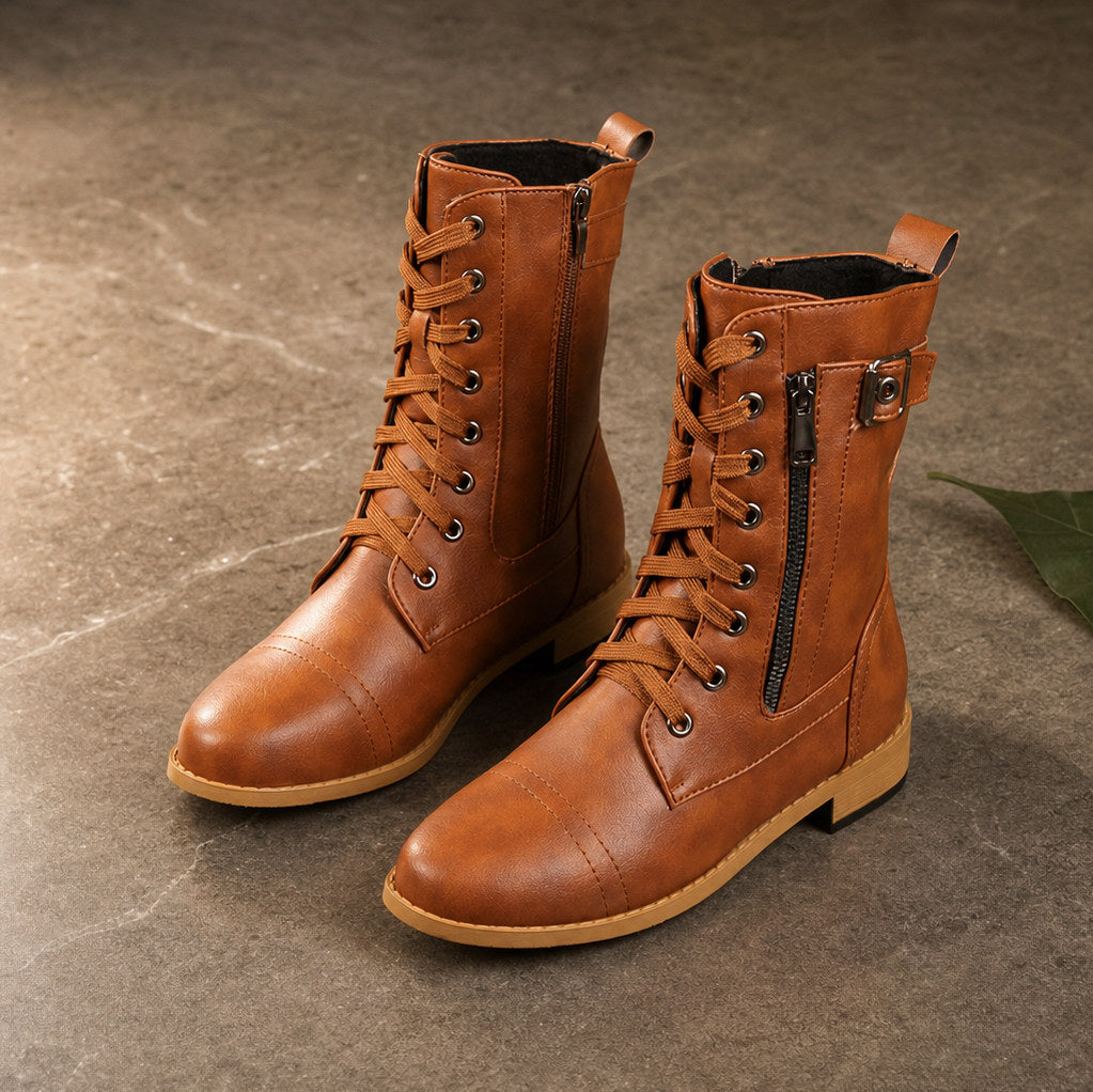Faux Leather Lace Up Combat Boots