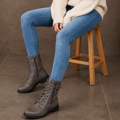Faux Leather Lace Up Combat Boots
