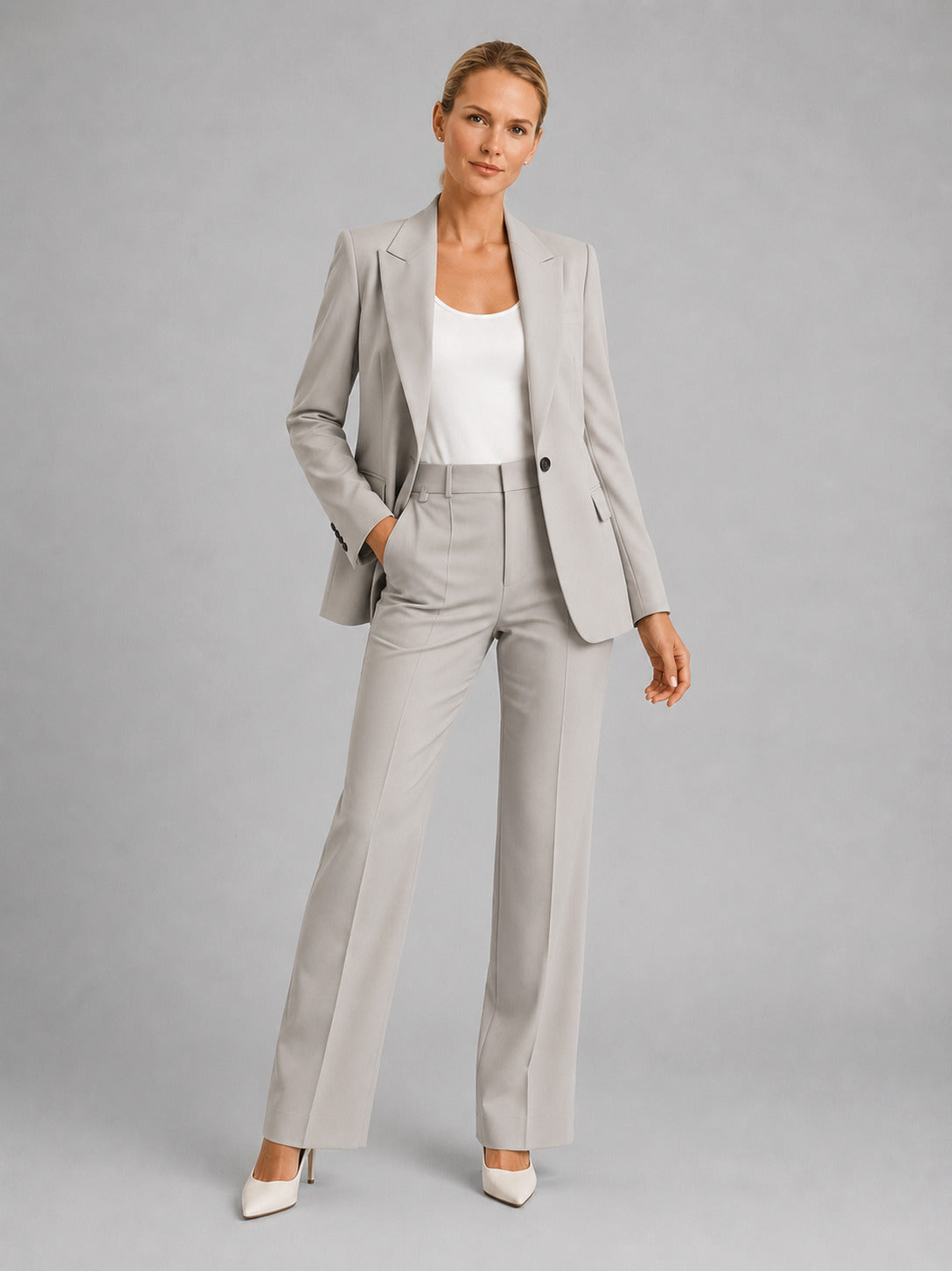 Fitted Long Sleeve Pant Suit Two Piece Set