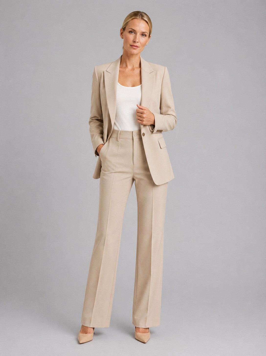 Fitted Long Sleeve Pant Suit Two Piece Set