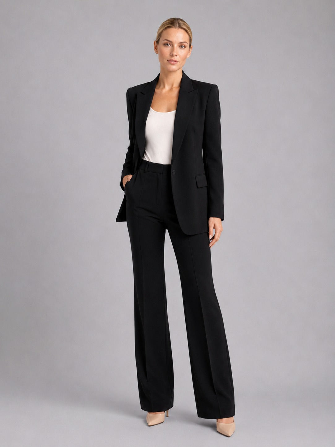 Fitted Long Sleeve Pant Suit Two Piece Set