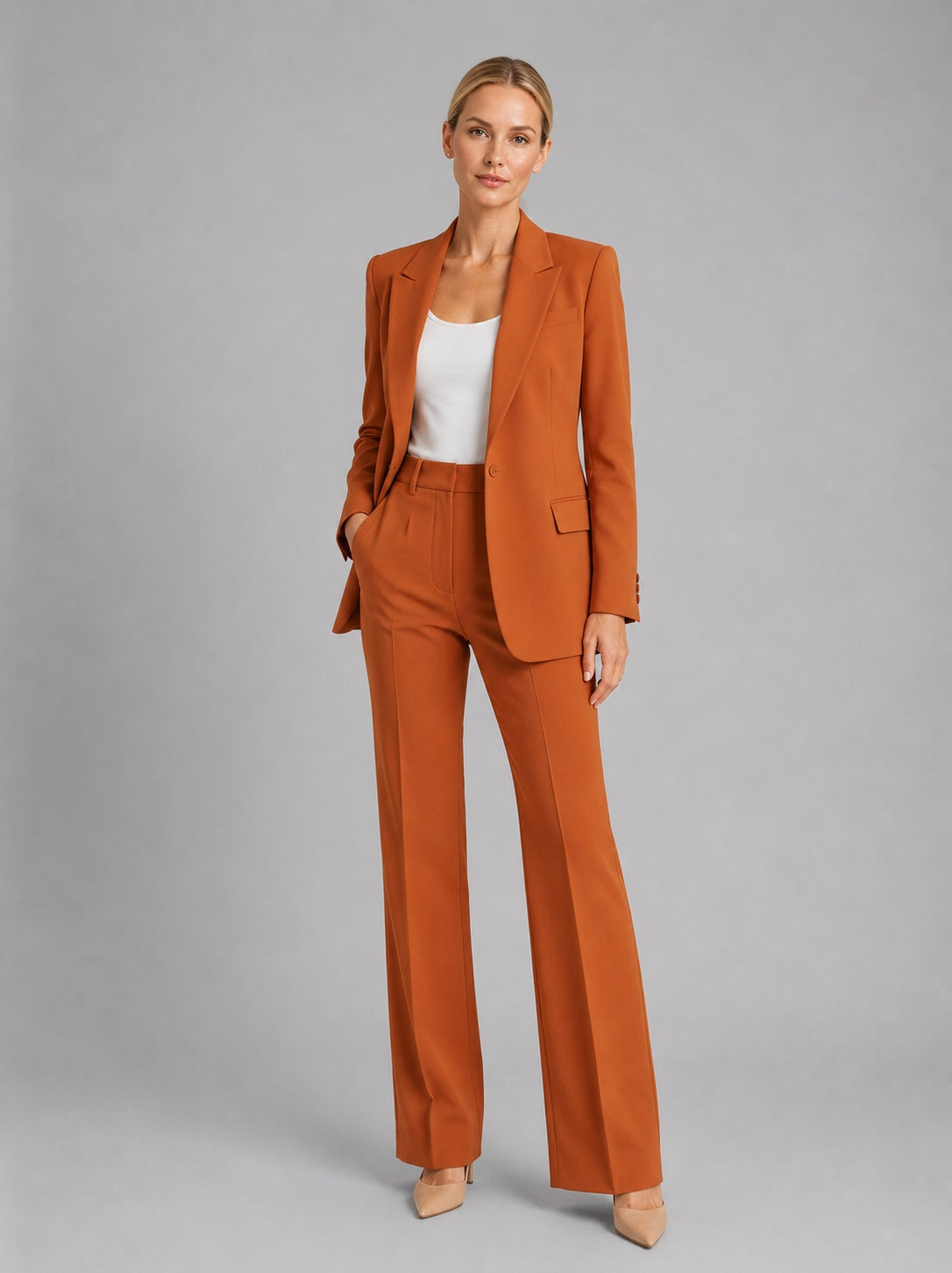 Fitted Long Sleeve Pant Suit Two Piece Set
