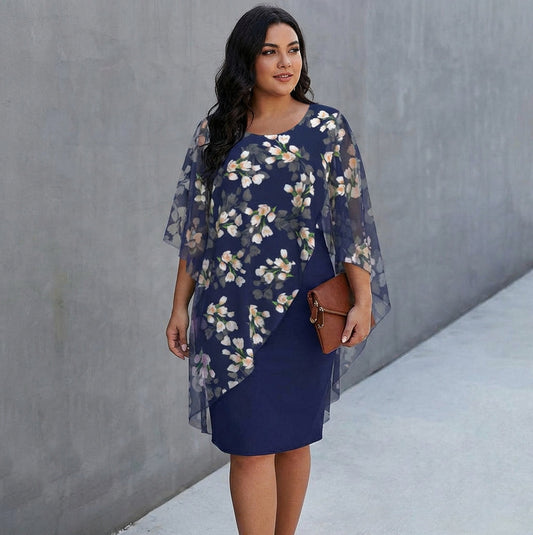 Floral Capelet Overlay Midi Dress