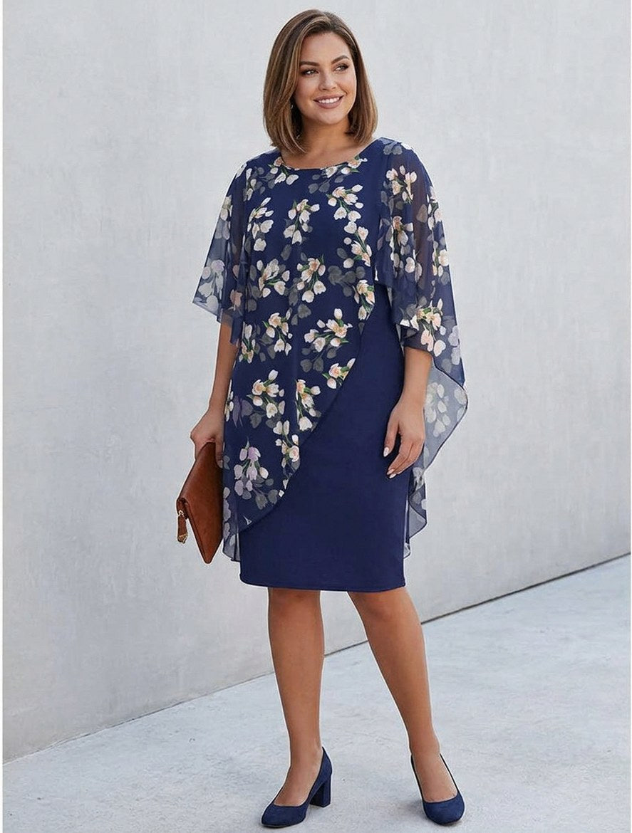 Floral Capelet Overlay Midi Dress