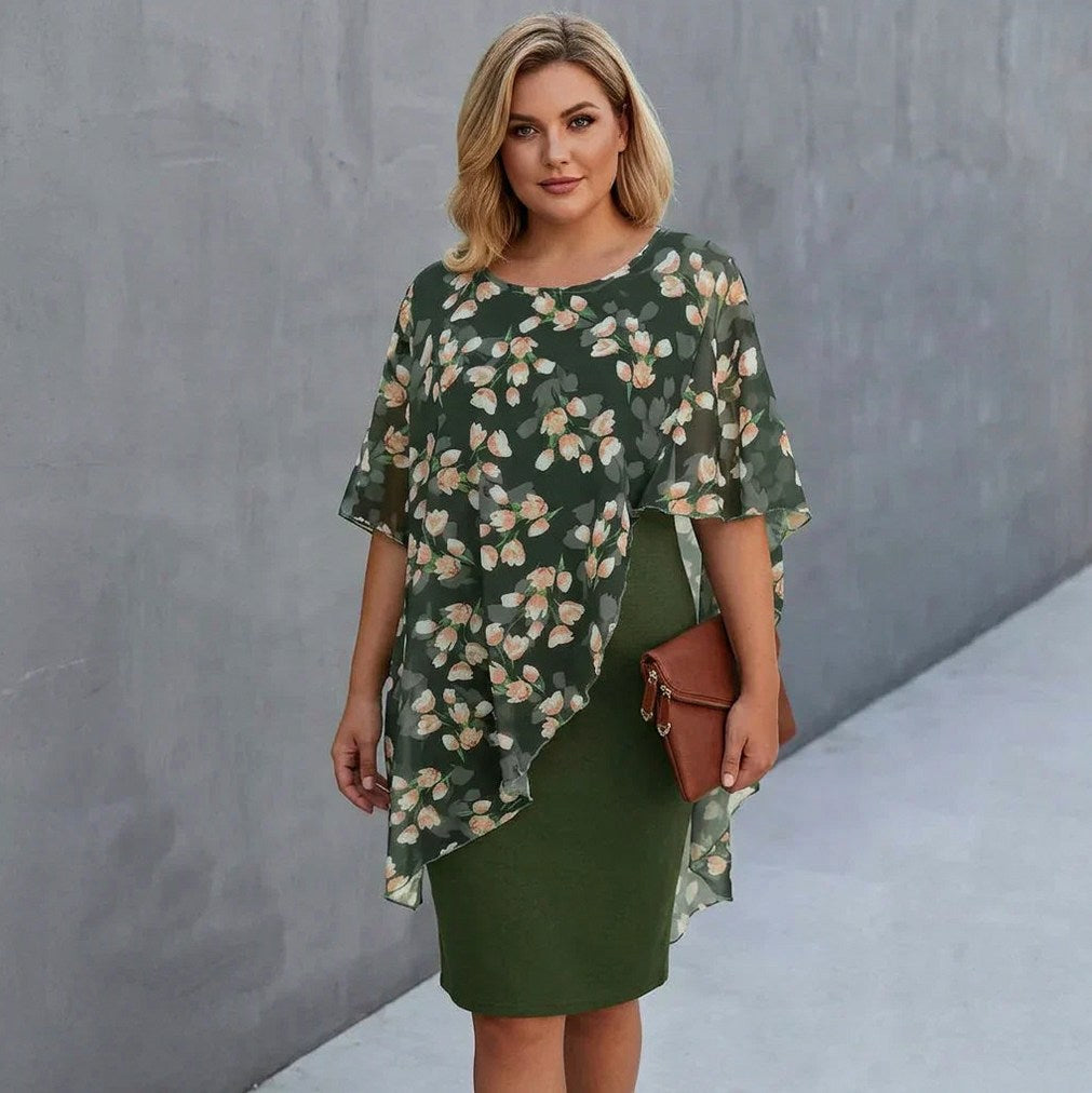 Floral Capelet Overlay Midi Dress