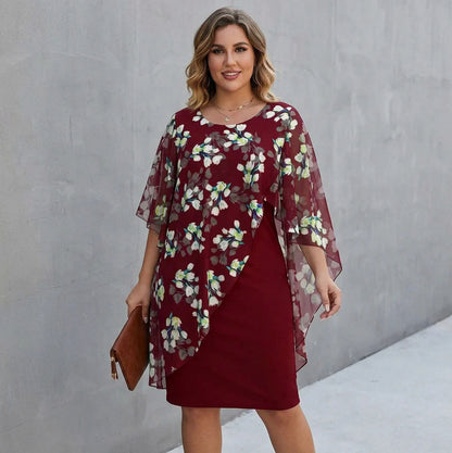 Floral Capelet Overlay Midi Dress