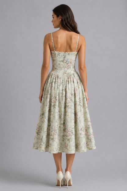 Floral Corset Drop Waist Midi Dress