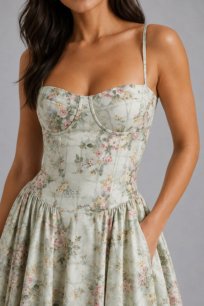 Floral Corset Drop Waist Midi Dress