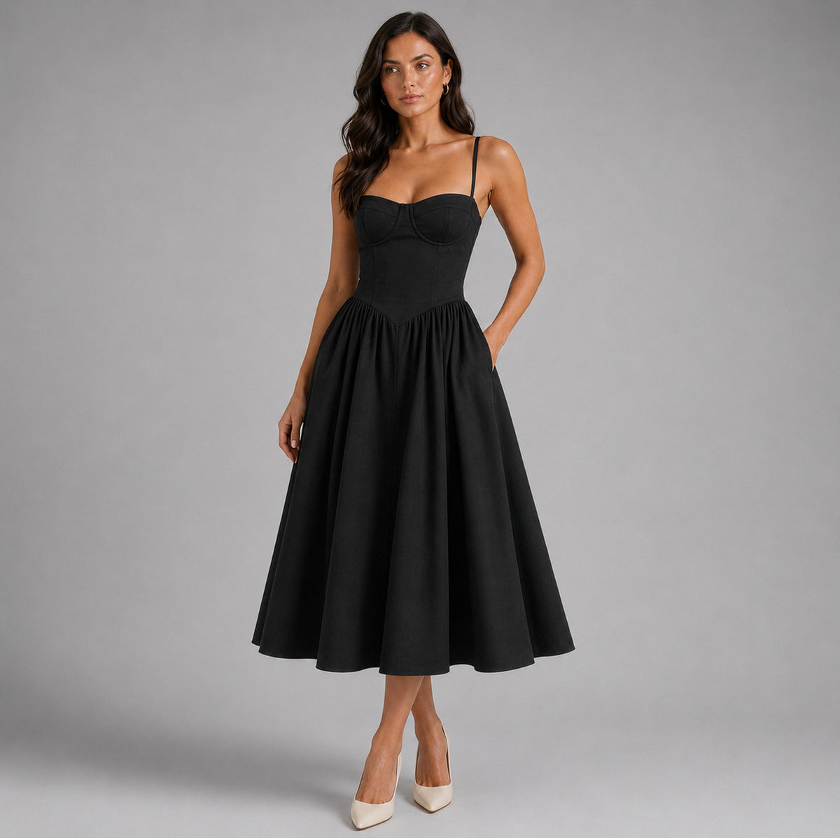 Floral Corset Drop Waist Midi Dress