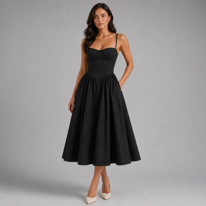 Floral Corset Drop Waist Midi Dress