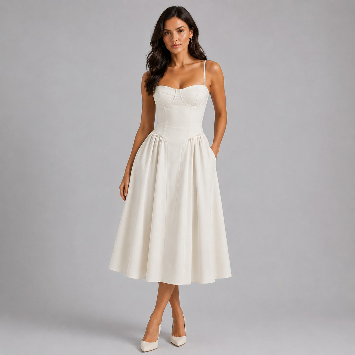 Floral Corset Drop Waist Midi Dress
