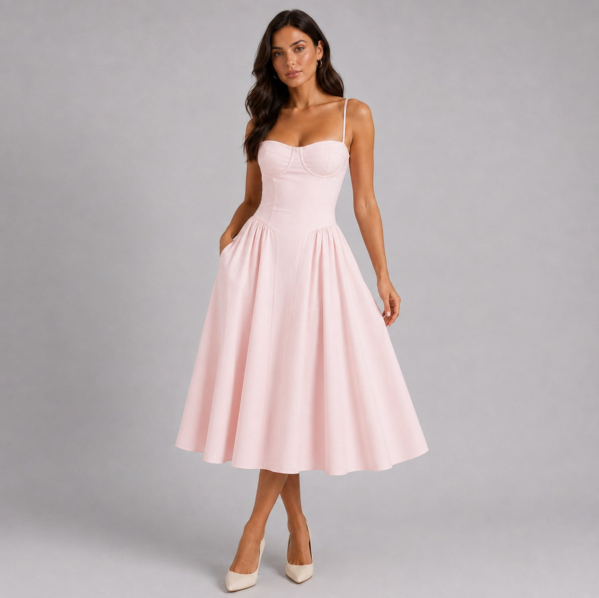 Floral Corset Drop Waist Midi Dress