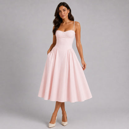 Floral Corset Drop Waist Midi Dress