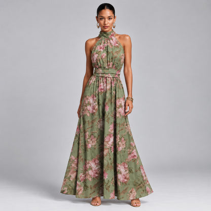 Floral Halter Wide Leg Jumpsuit