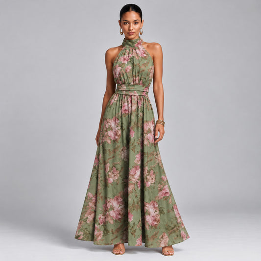 Floral Halter Wide Leg Jumpsuit