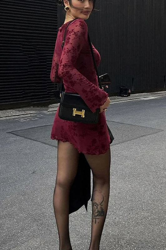 Floral Long Sleeve Fitted Mini Dress