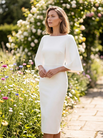 Flutter Sleeve Boat Neck Midi Dress