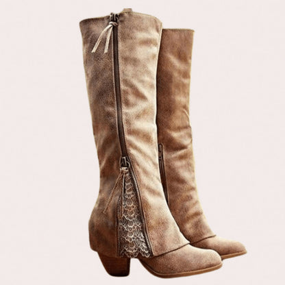 Fold Over Block Heel Knee High Boots