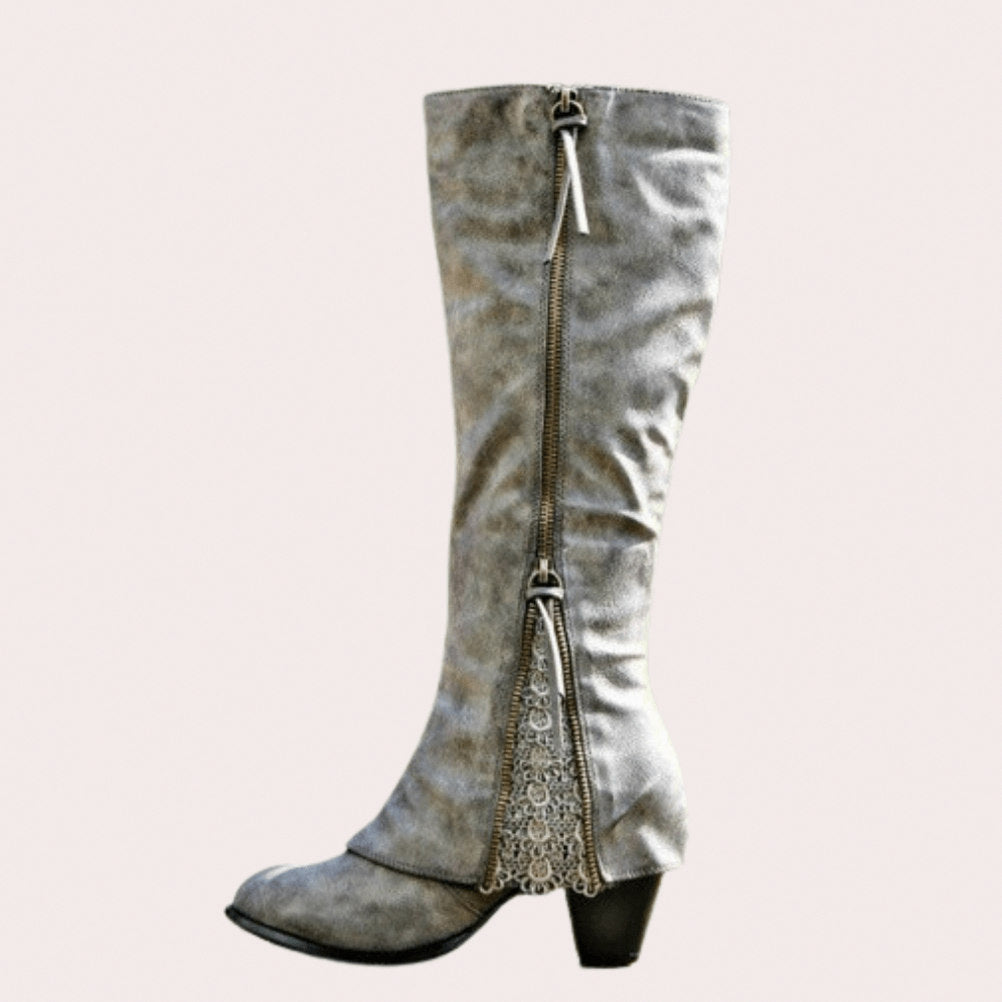 Fold Over Block Heel Knee High Boots