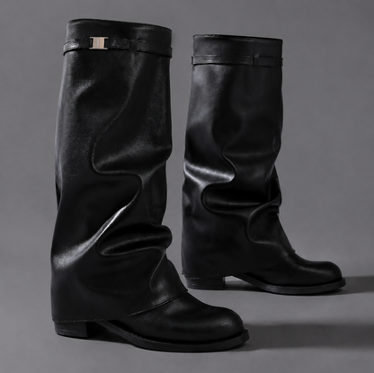 Fold Over Buckle Knee High Boots