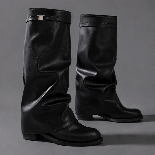 Fold Over Buckle Knee High Boots
