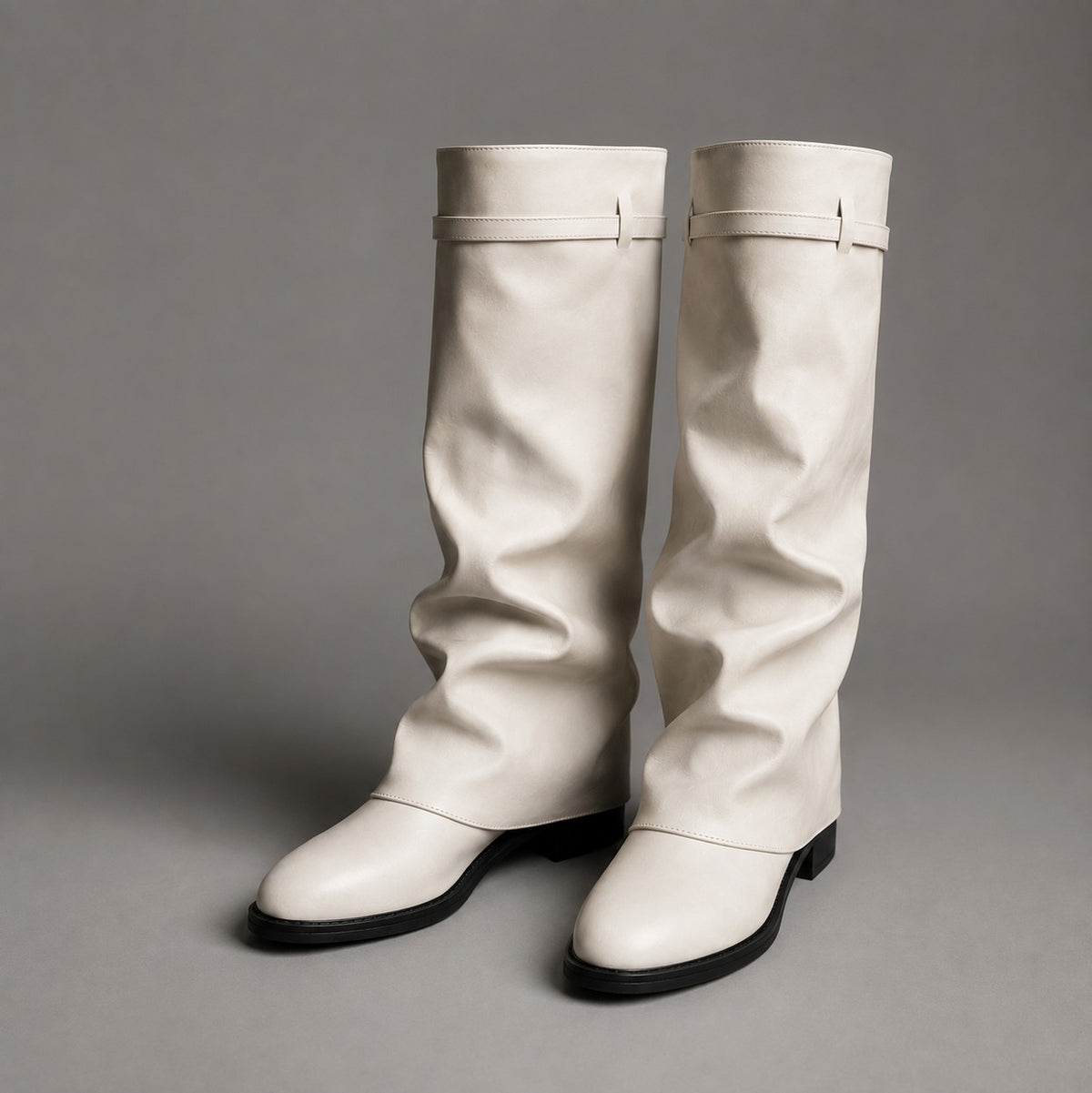 Fold Over Buckle Knee High Boots