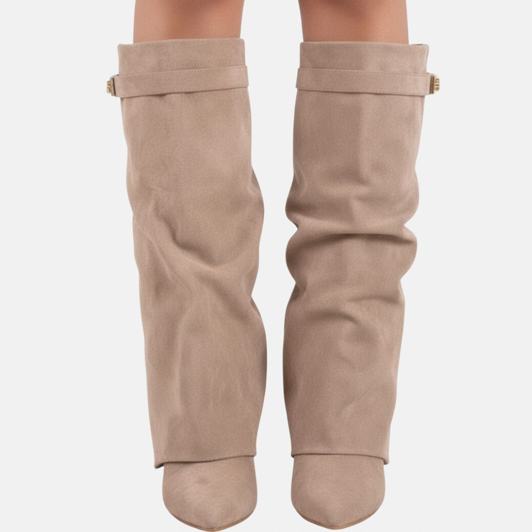 Fold Over Wedge Knee High Boots