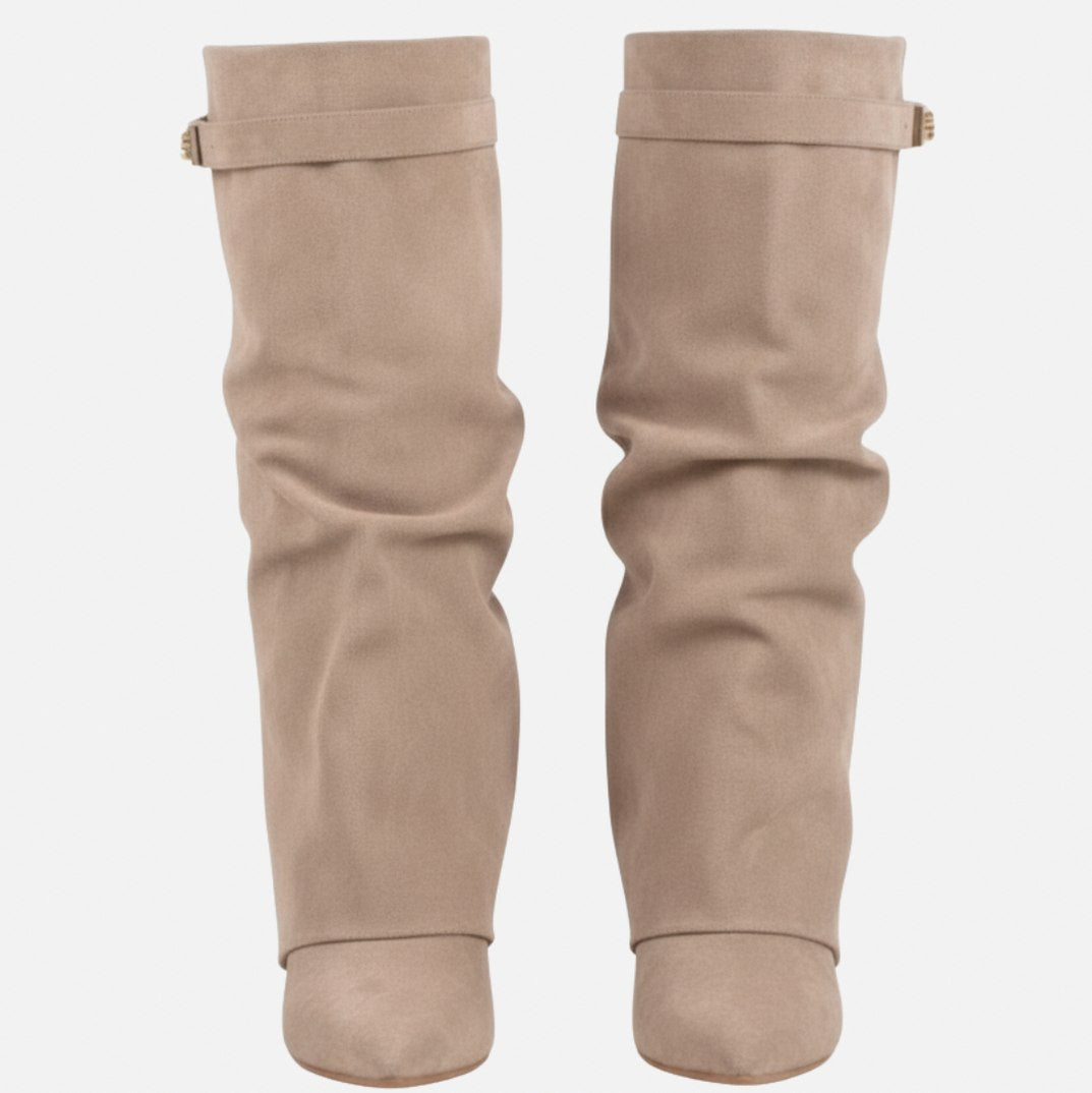 Fold Over Wedge Knee High Boots