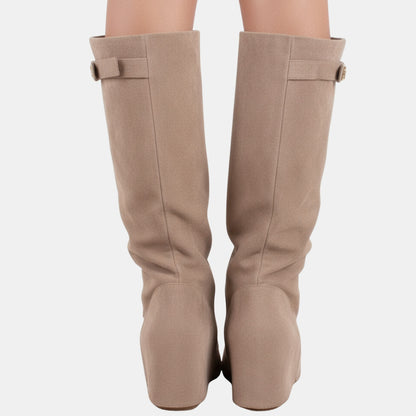 Fold Over Wedge Knee High Boots