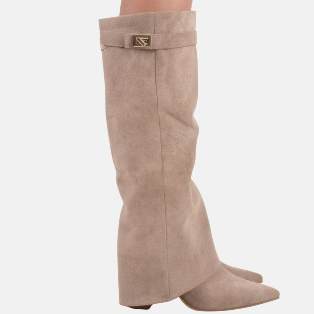 Fold Over Wedge Knee High Boots