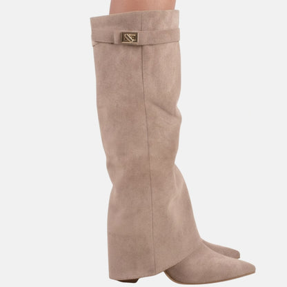 Fold Over Wedge Knee High Boots